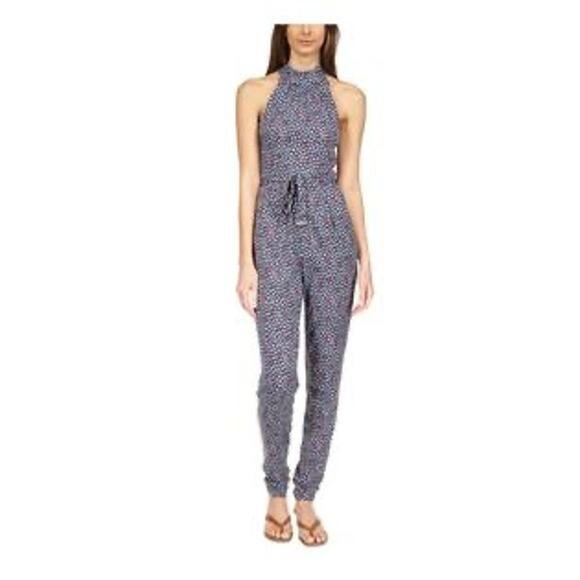 MICHAEL KORS Womens Blue Pocketed Zippered Tie Belt Sleeveless Jumpsuit - Picture 1 of 5